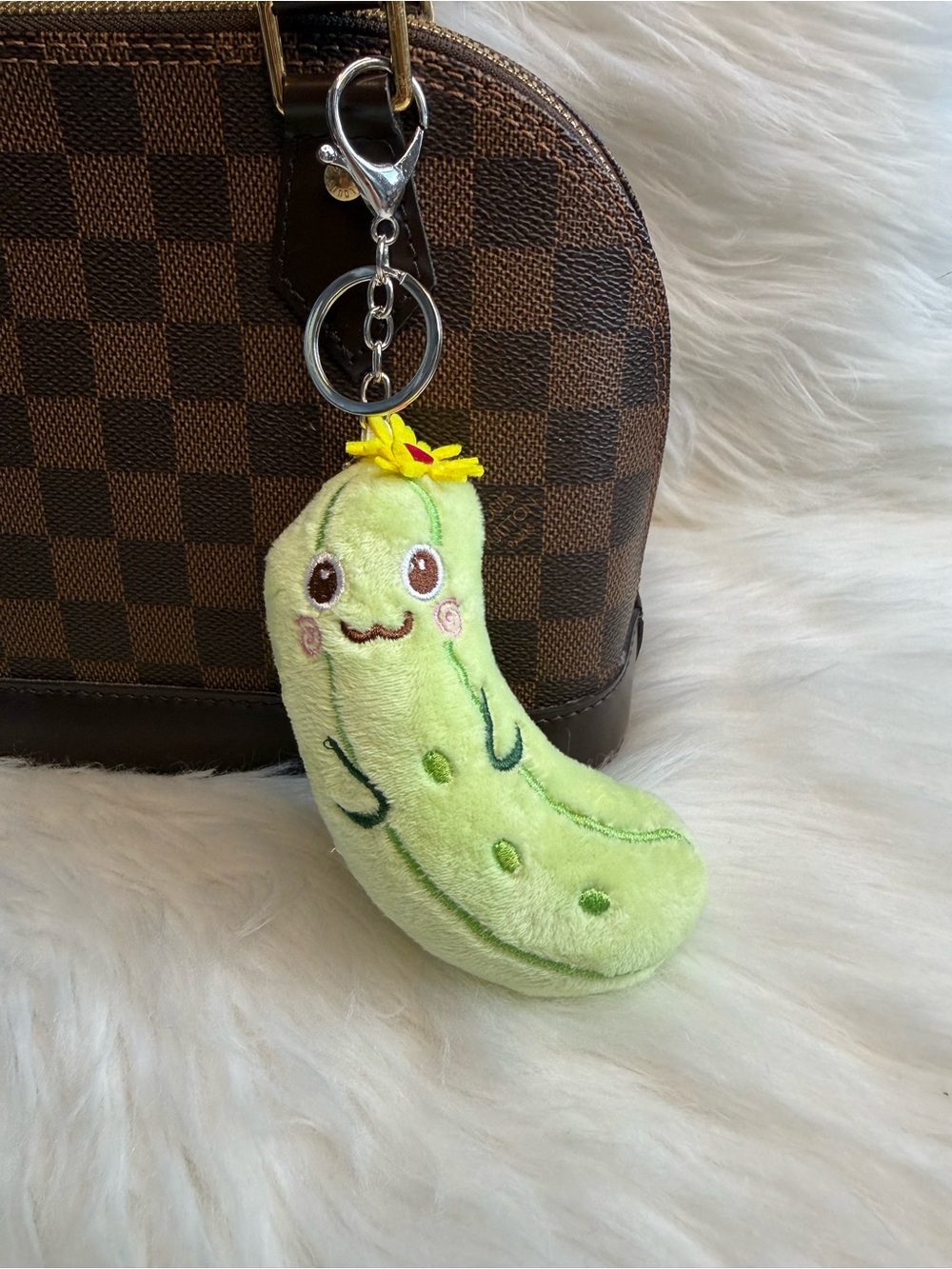 Green Plush Pickle bag charm keychain